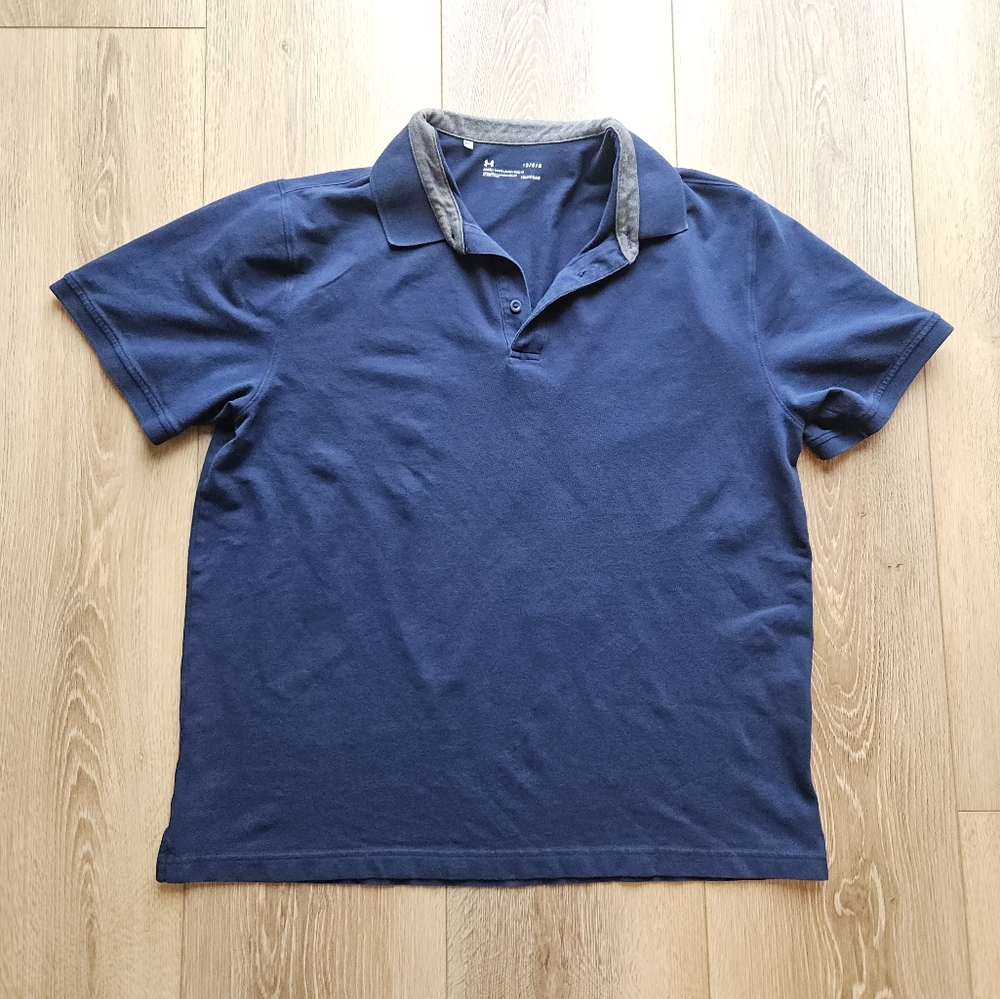 Men's Under Armour Loose Fit Heatgear Navy Blue Short Sleeve Polo | Large